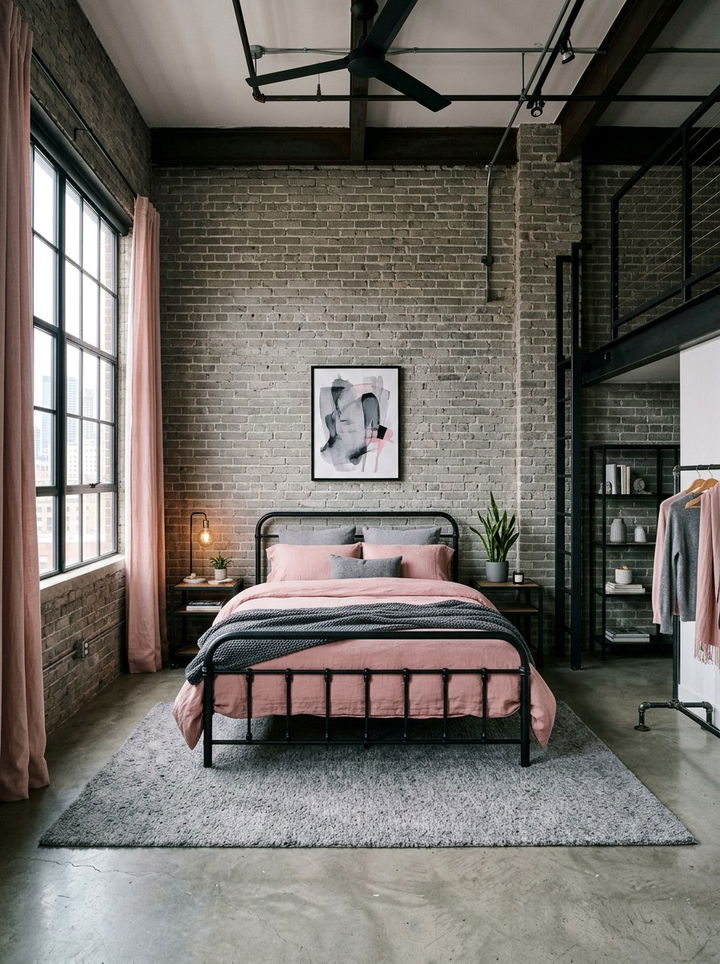 Industrial pink and gray bedroom - 30 pink and gray bedroom ideas