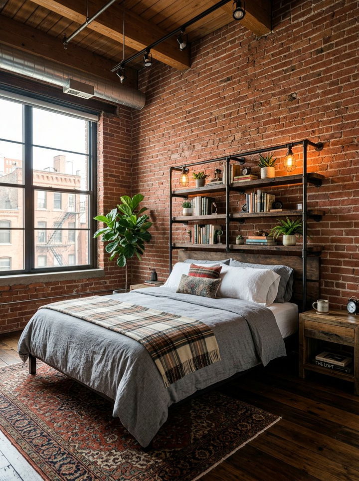 Industrial pipe bookcase headboard - 30 bedroom bookcase headboards