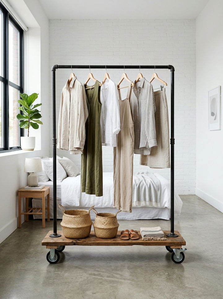 Industrial pipe clothing rack - 30 upcycled bedroom ideas