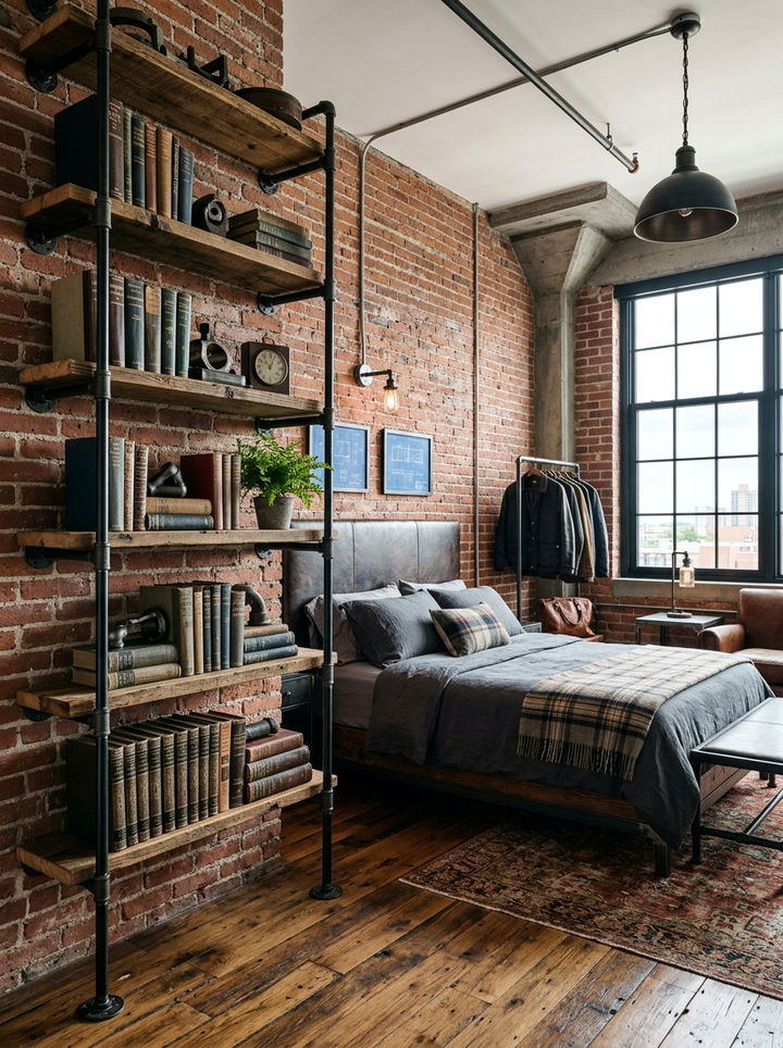 Industrial pipe shelving - 30 bedroom book displays