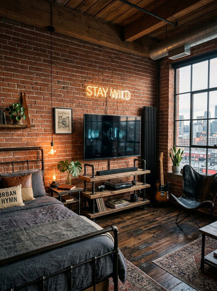 Industrial pipe tv stand - 30 bedroom tv ideas