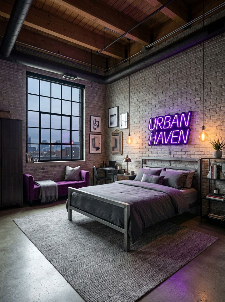 Industrial purple and gray bedroom - 30 purple and gray bedroom ideas