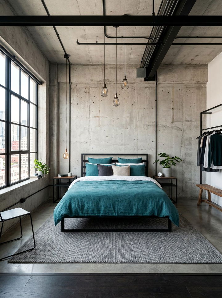 Industrial teal bedroom - 30 minimalist teal bedroom ideas