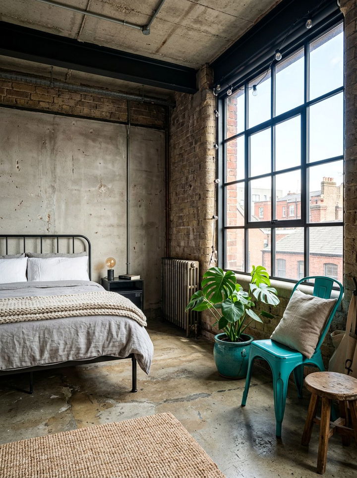 Industrial window teal bedroom - 30 industrial teal bedroom ideas