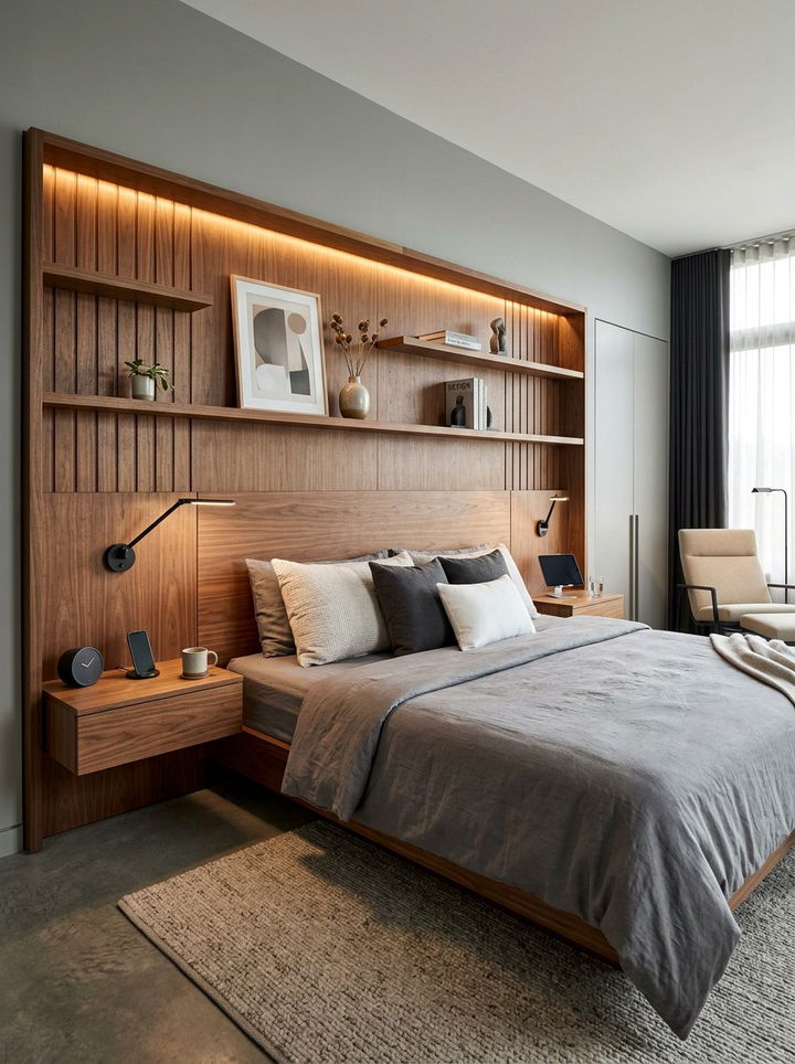 Integrated Nightstand Wood Headboard - 30 bedroom wooden headboards