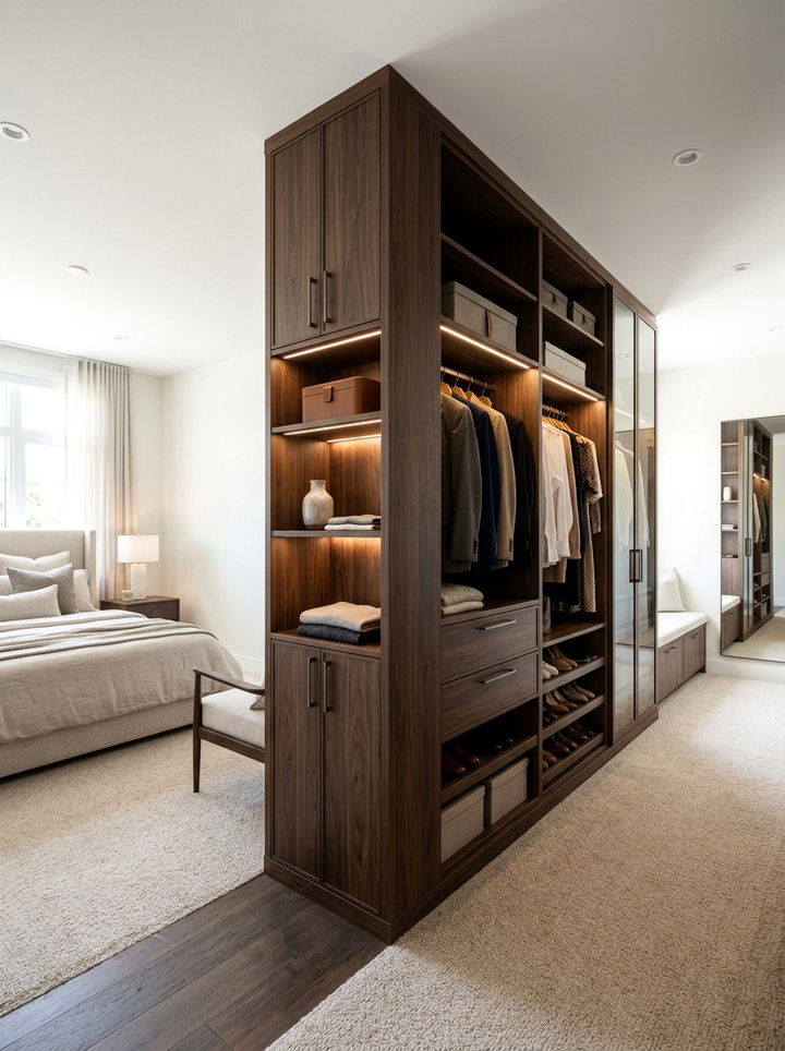 Integrated Wardrobe Divider - 30 bedroom partition ideas