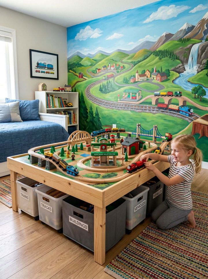 Interactive Train Table Corner - 30 train bedroom ideas