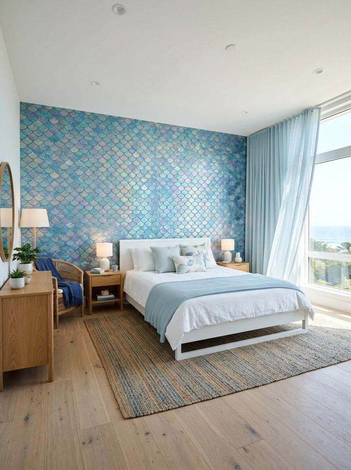 Iridescent Scale Wallpaper - 30 mermaid bedroom ideas