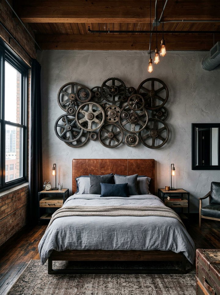 Iron Wall Decor - 30 industrial bedroom ideas