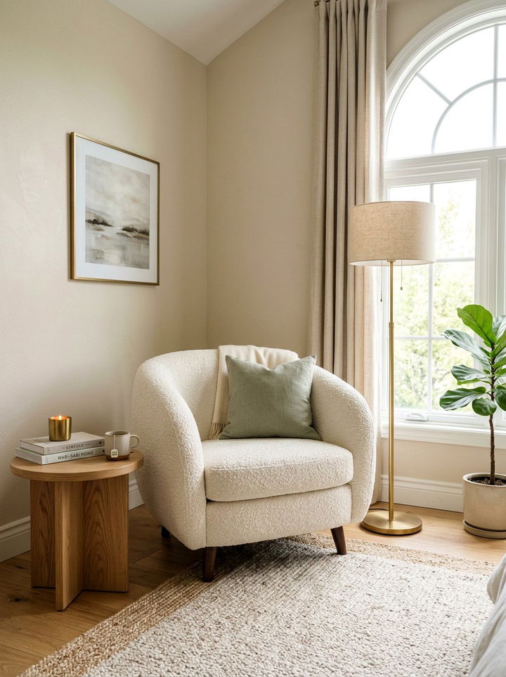 Ivory Boucle Bedroom Chair - 30 warm neutral bedroom ideas