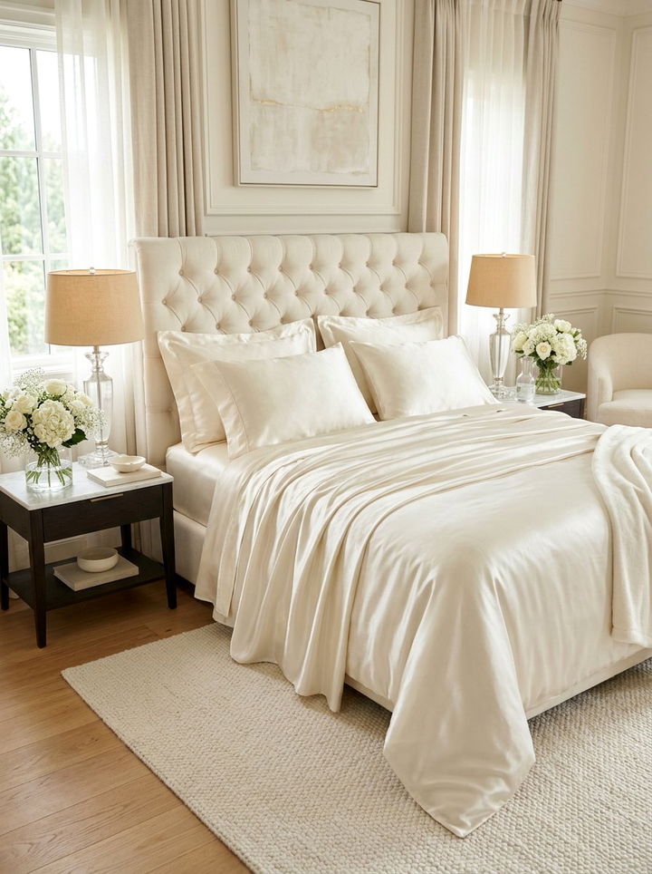 Ivory Satin Sheets - 30 satin bedroom ideas