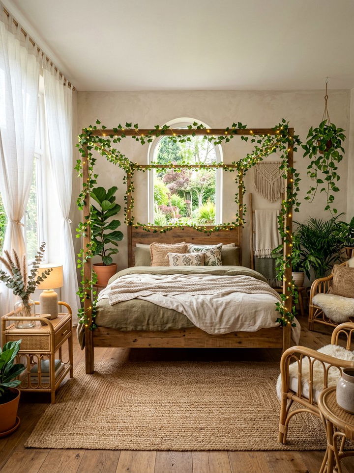 Ivy garland string lights - 30 bedroom string lights ideas