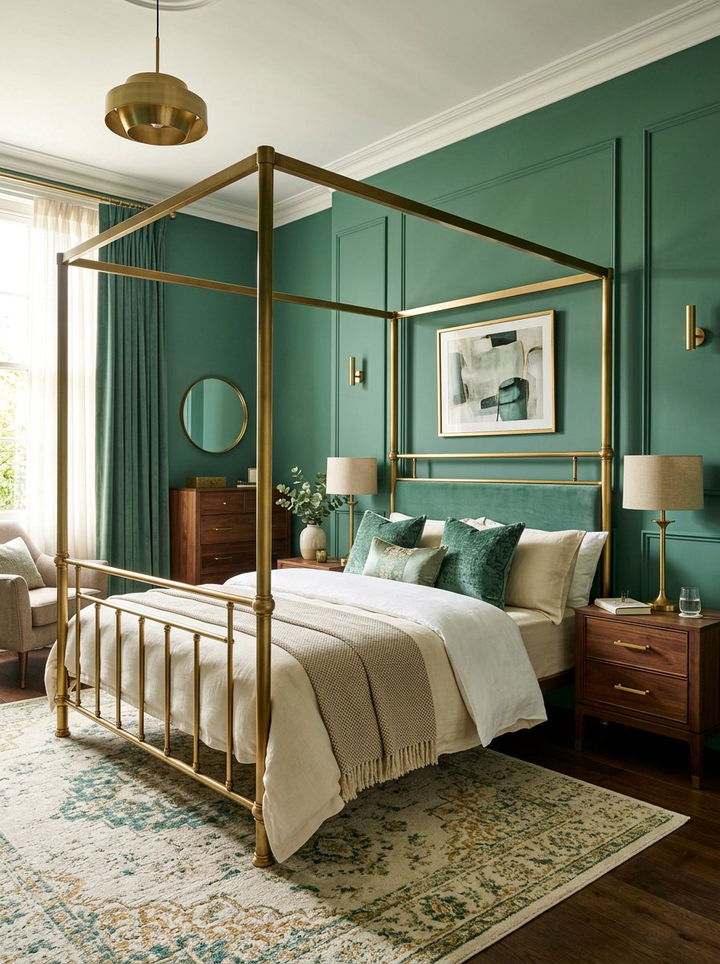 Jade Green And Brass Finishes - 30 jade green bedroom ideas