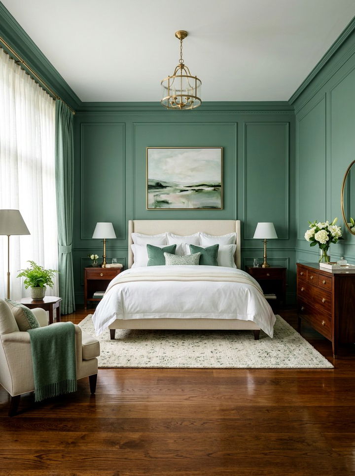 Jade Green Elegant Bedroom - 30 bedroom green walls