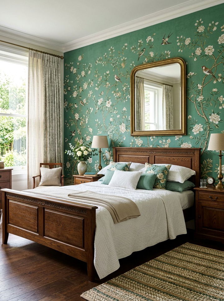Jade Green Floral Wallpaper Patterns - 30 jade green bedroom ideas
