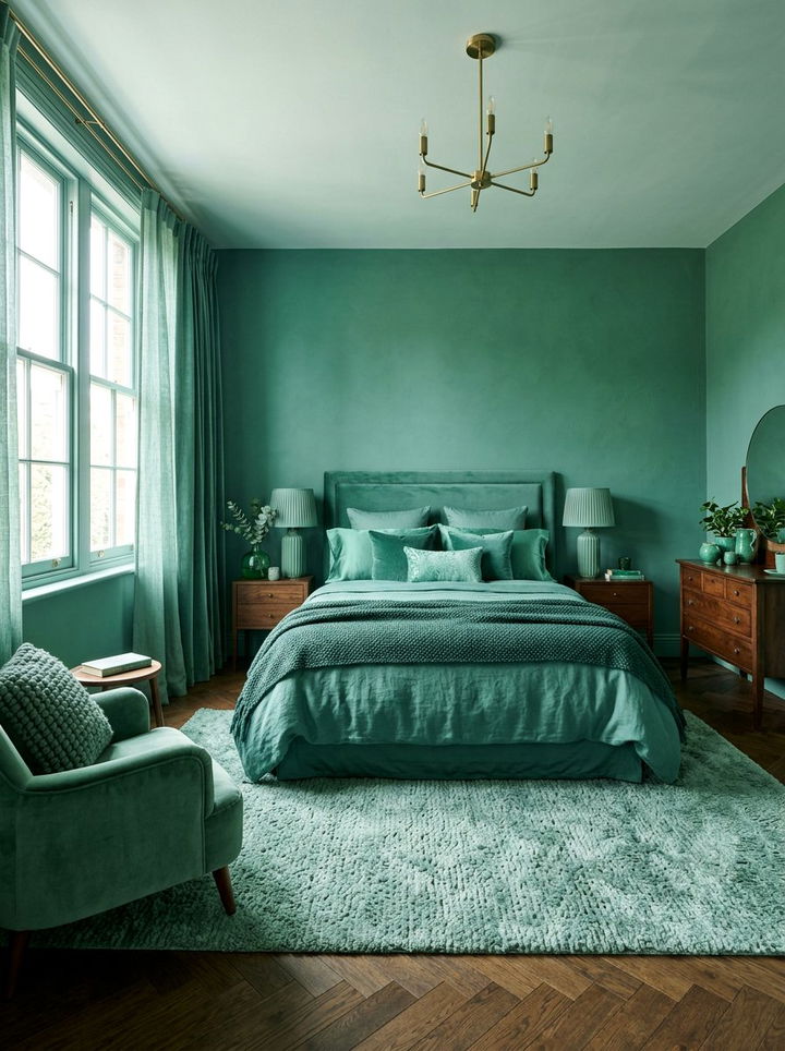 Jade Green Monochromatic Room - 30 jade green bedroom ideas