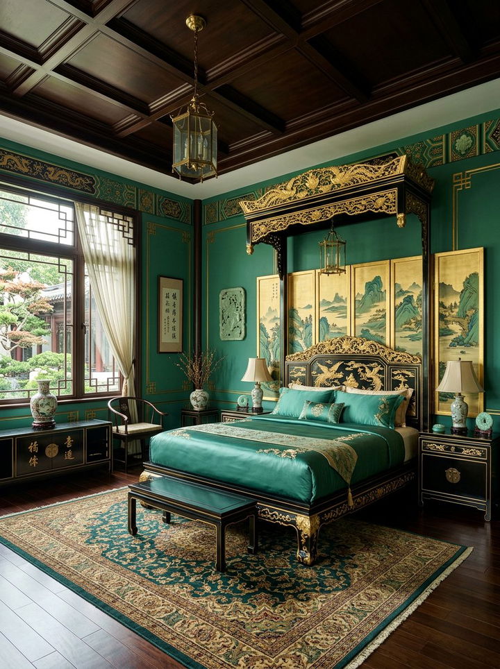Jade Green Oriental Bedroom - 30 green bedroom decor ideas