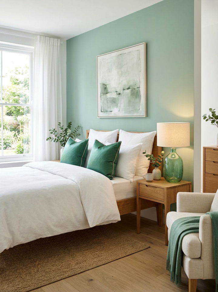 Jade green serene space - 30 minimalist green bedroom ideas