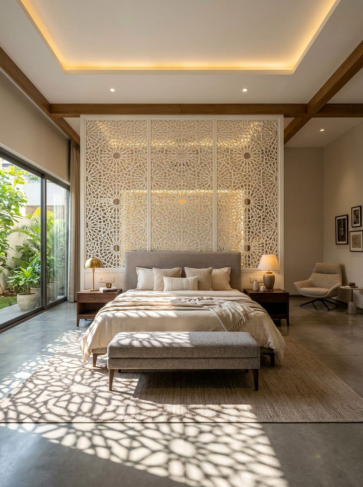 Jali Work Wall - 30 Indian bedroom ideas