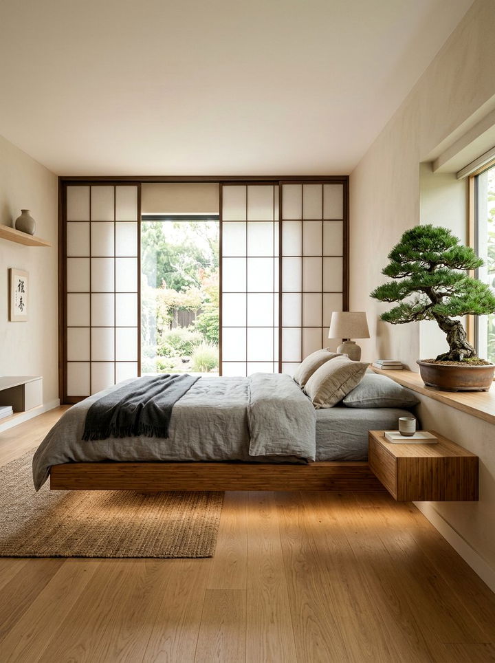 Japandi Floating Bed - 30 bedroom floating bed ideas