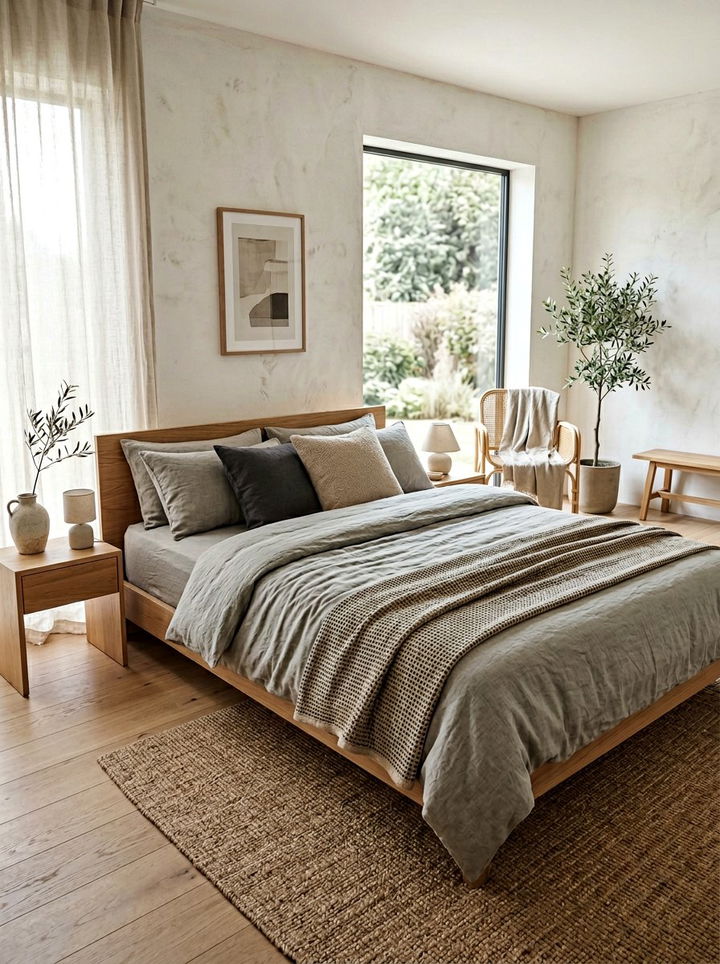 Japandi Style Bedding - 30 bedroom layered bedding ideas