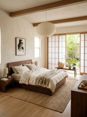 Japandi Walnut Bedroom
