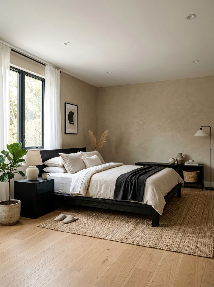 Japandi bedroom black wood tones - 30 bedroom black furniture ideas