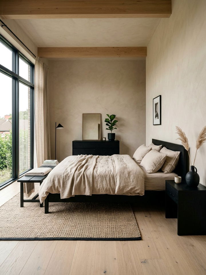 Japandi black and beige bedroom - 30 black and beige bedroom color combo