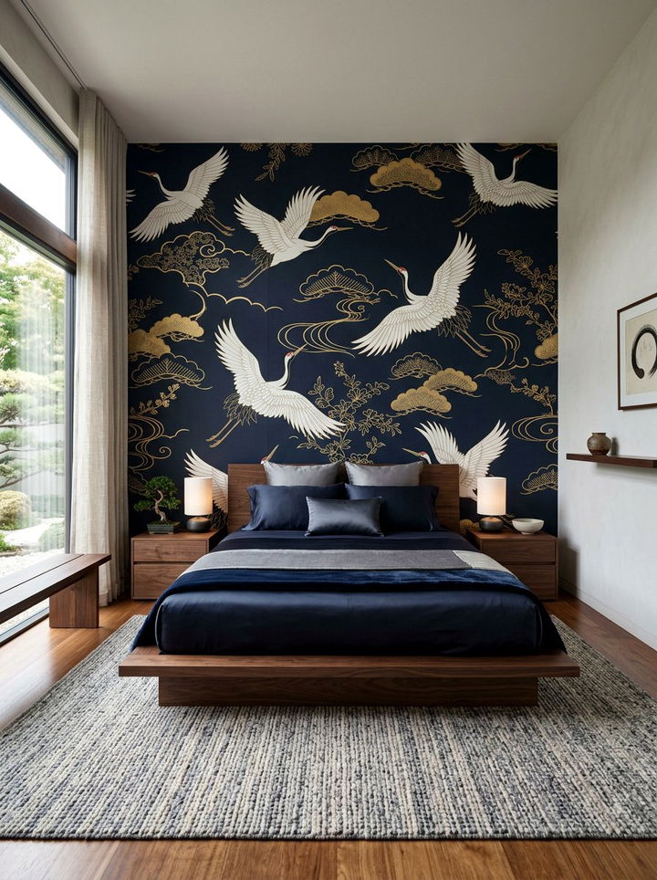 Japanese Crane Mural - 30 bird bedroom ideas