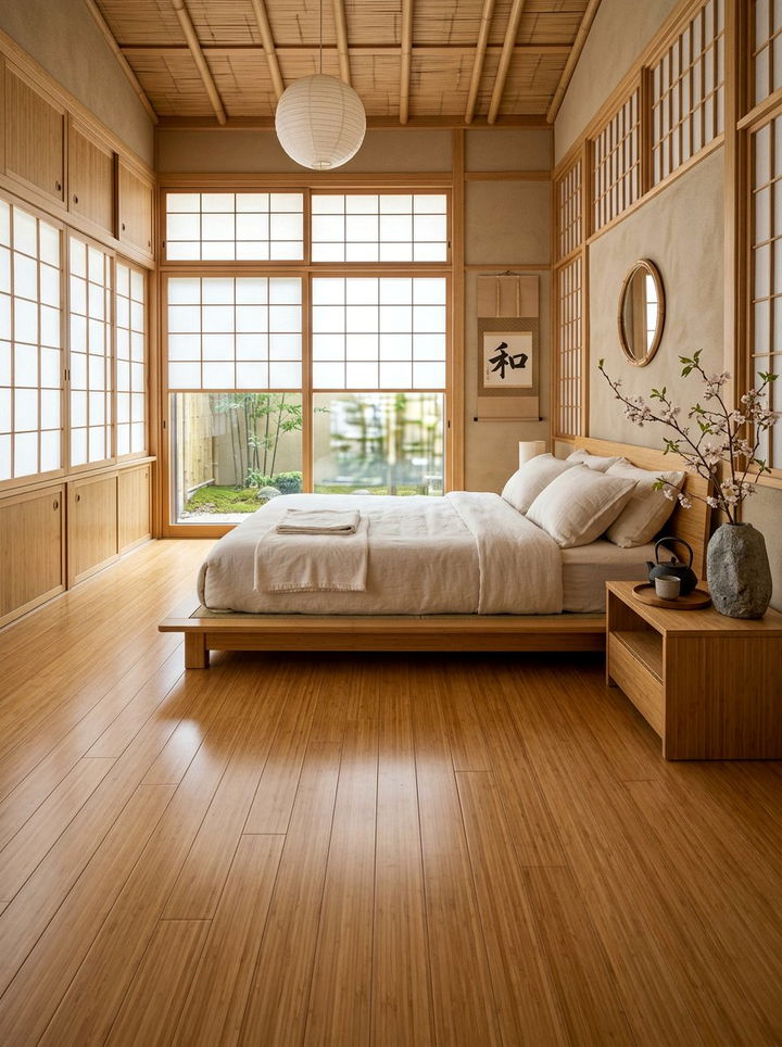 Japanese Style Bamboo Bedroom - 30 bedroom bamboo flooring ideas