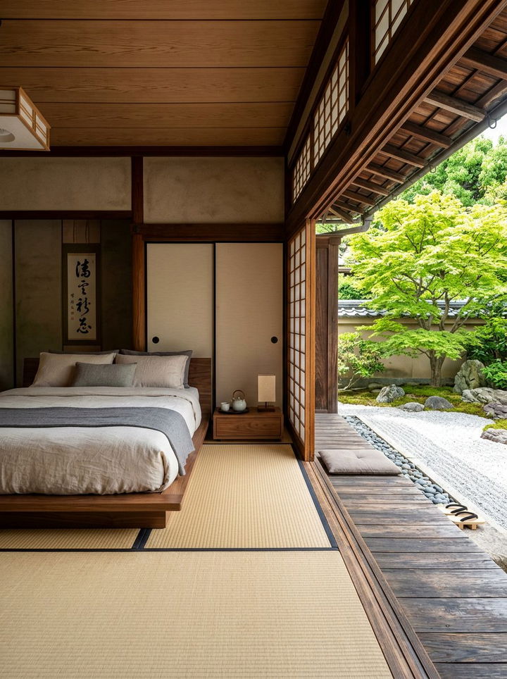 Japanese Style Bedroom With Outdoor Engawa - 30 bedroom with terrace ideas