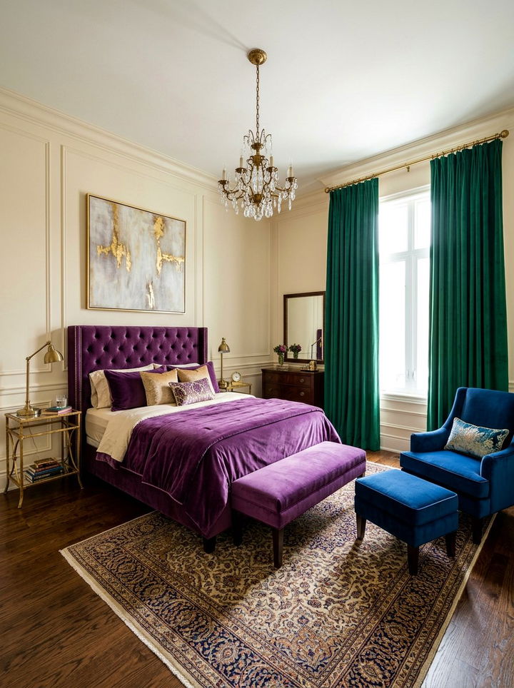 Jewel Tone Velvet Bedroom - 30 maximalist bedroom ideas