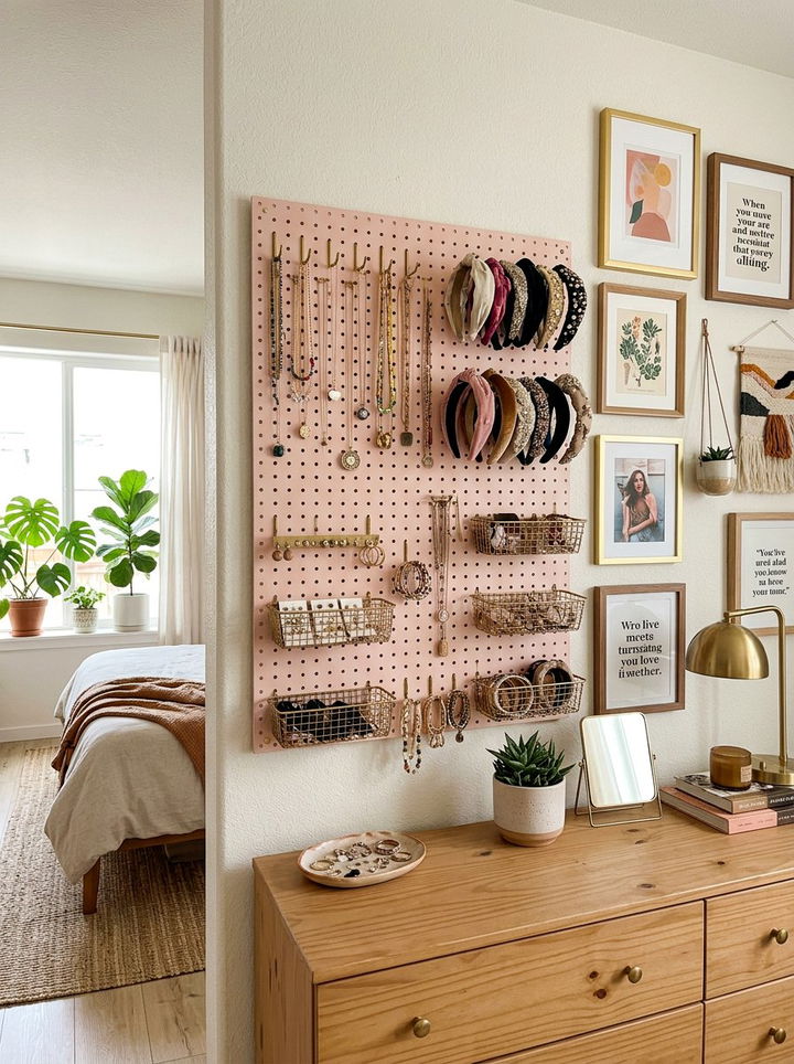 Jewelry Pegboard Wall - 30 bedroom jewelry storage ideas