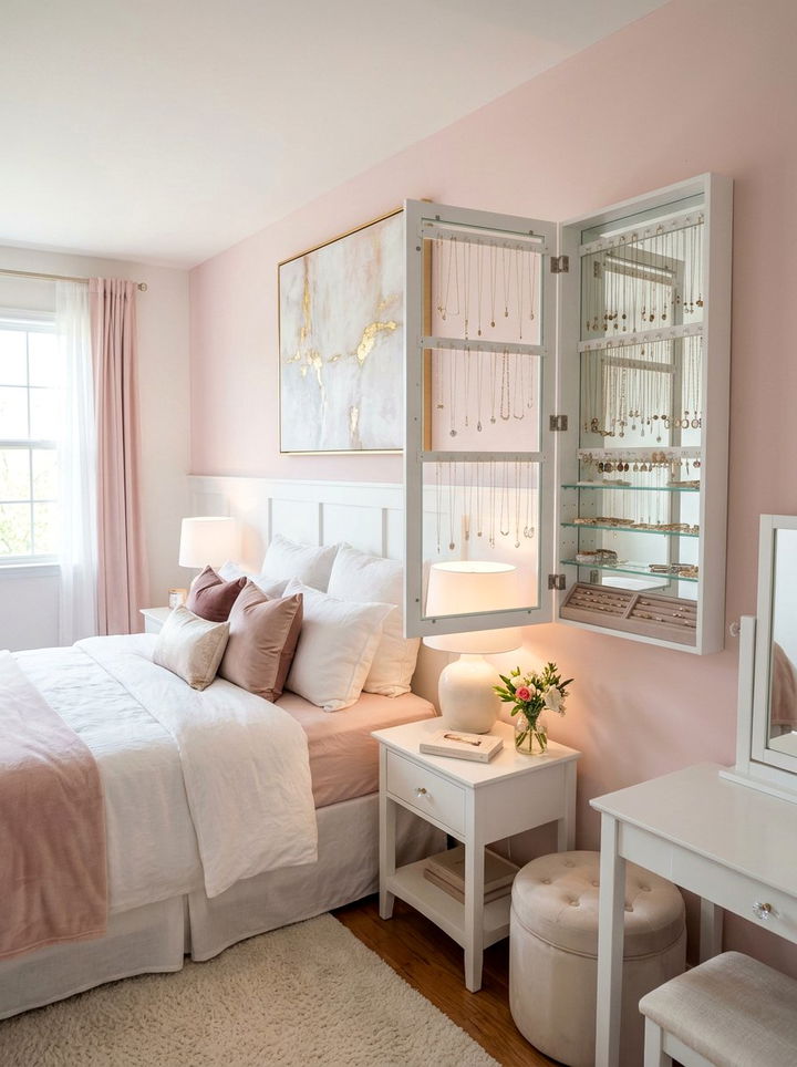Jewelry Wall Cabinet - 30 bedroom organization hacks