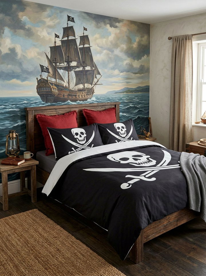 Jolly Roger Bedding - 30 pirate bedroom ideas