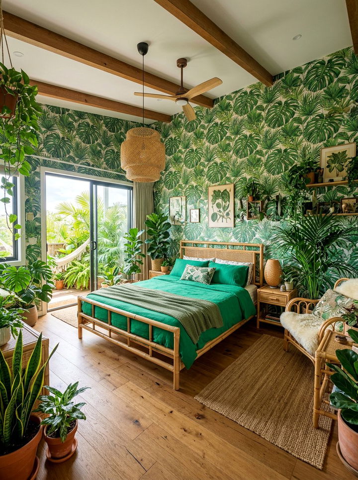 Jungle Style Bedroom - 30 bohemian green bedroom ideas
