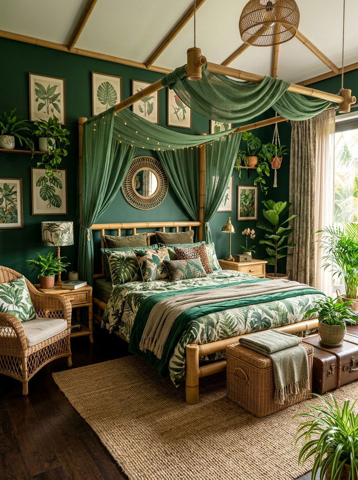 Jungle theme bedroom - 30 botanical green bedroom ideas