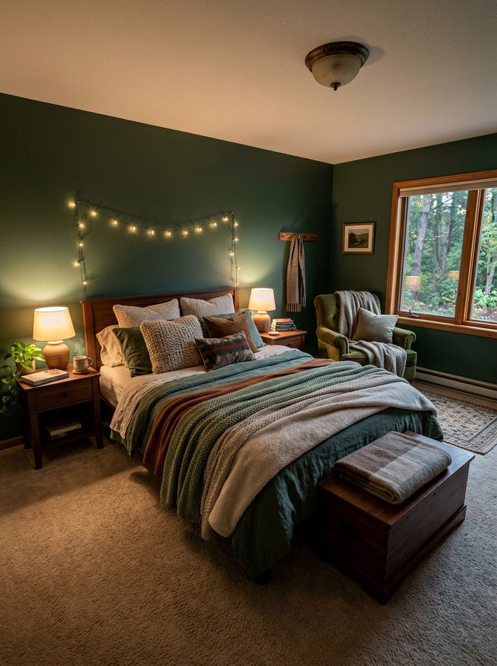 Juniper Green Cozy Bedroom - 30 green bedroom decor ideas