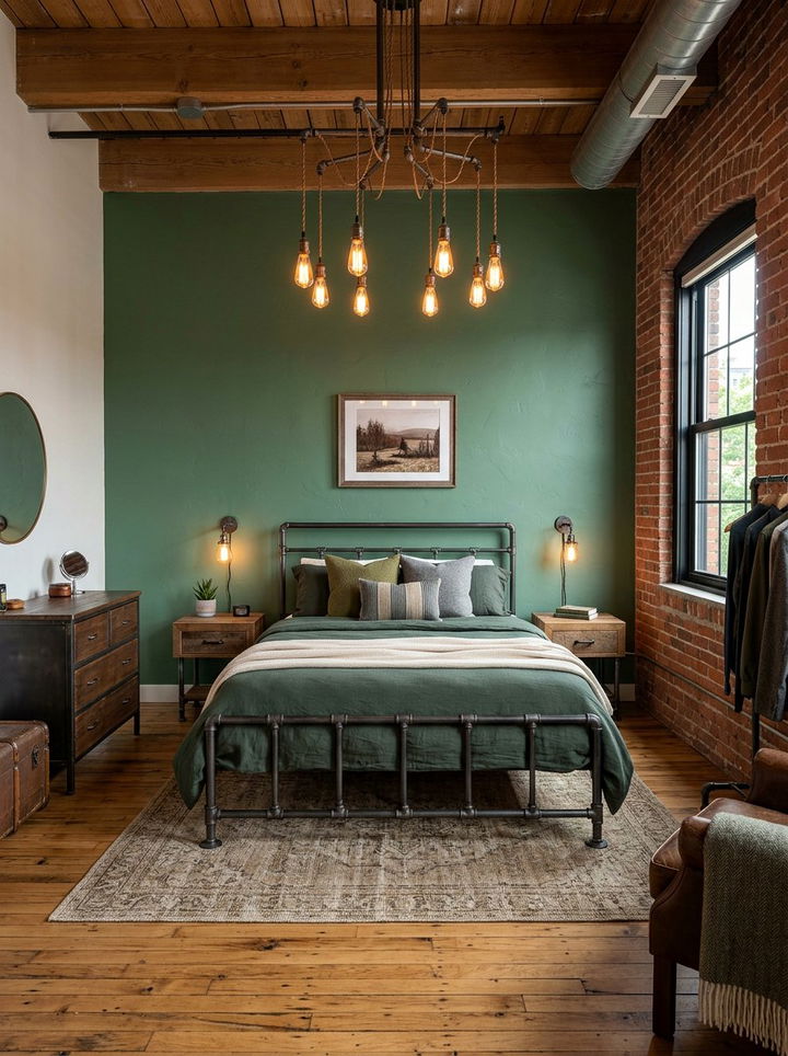 Juniper green industrial rustic bedroom - 30 rustic green bedroom ideas