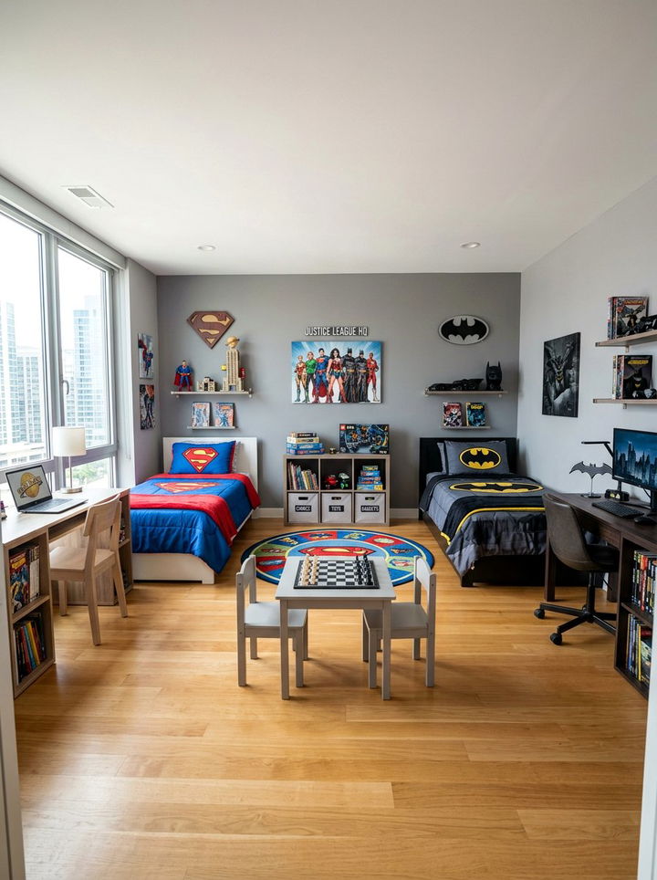 Justice League shared bedroom - 30 superhero bedroom ideas