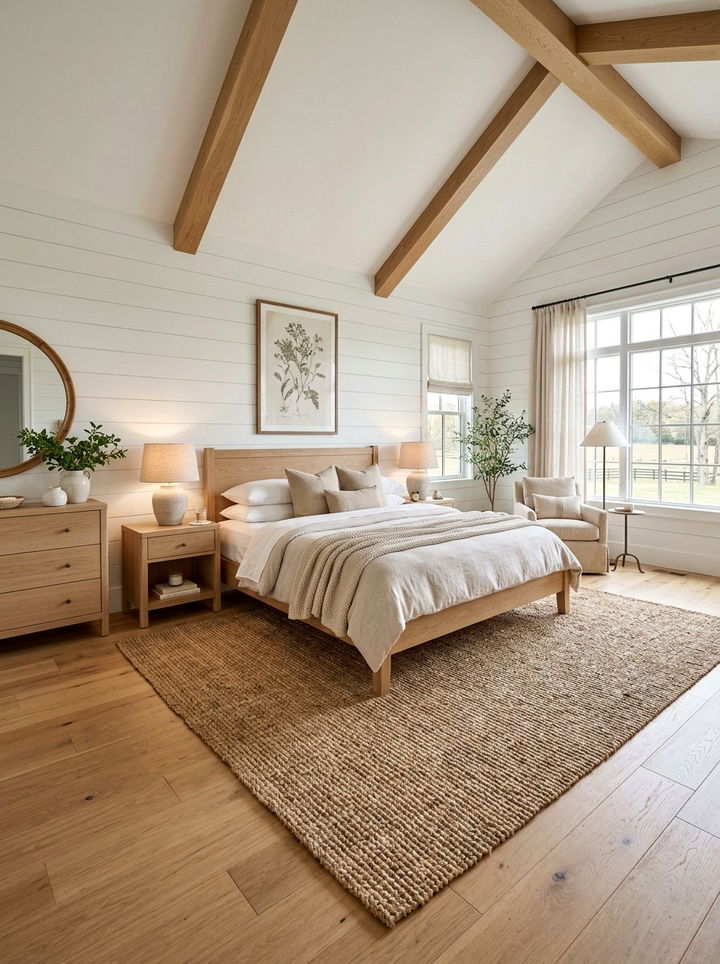 Jute Area Rug - 30 farmhouse beige bedroom ideas