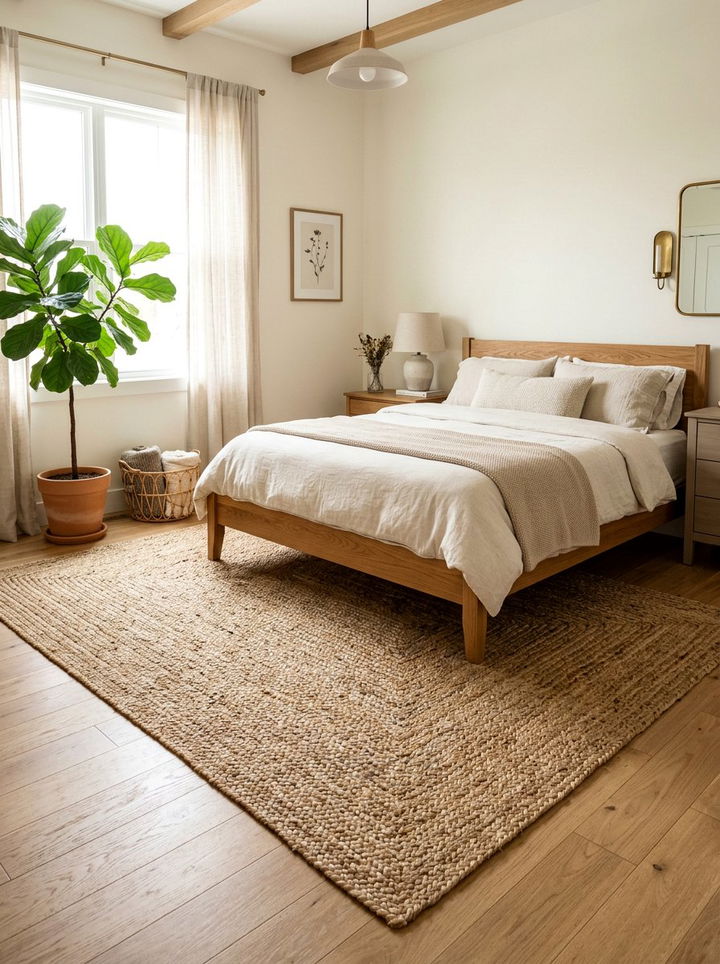 Jute Area Rug - 30 nature themed bedroom ideas