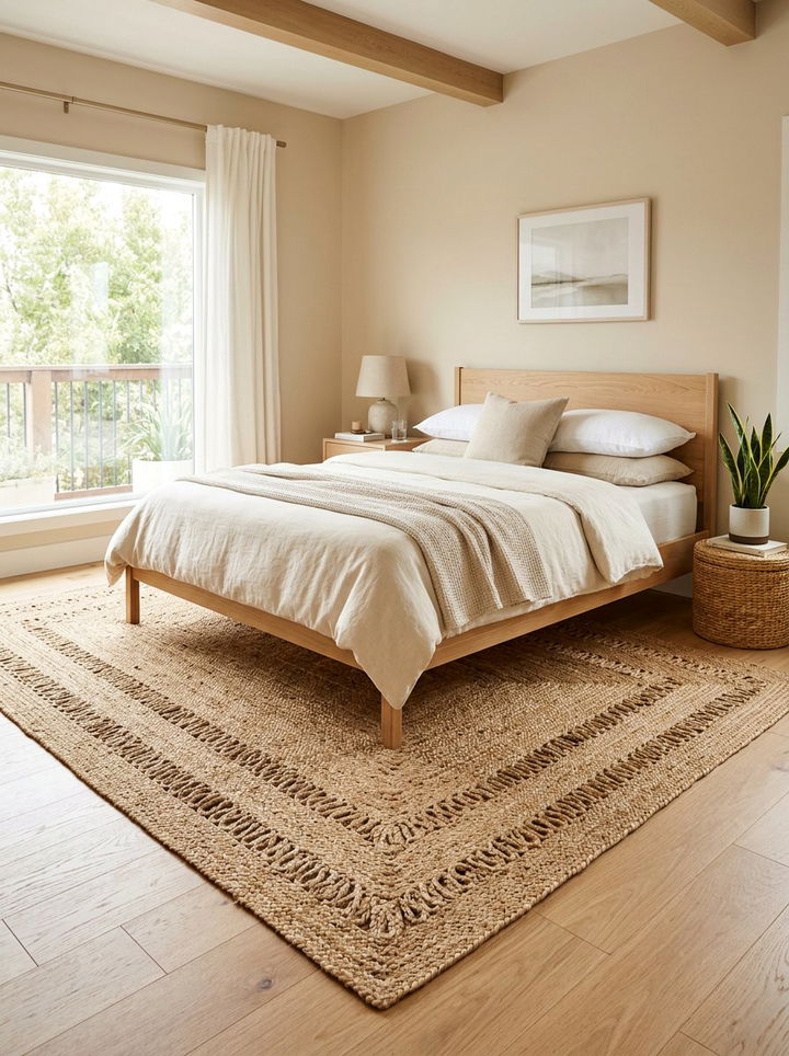 Jute Area Rug - 30 bohemian beige bedroom ideas
