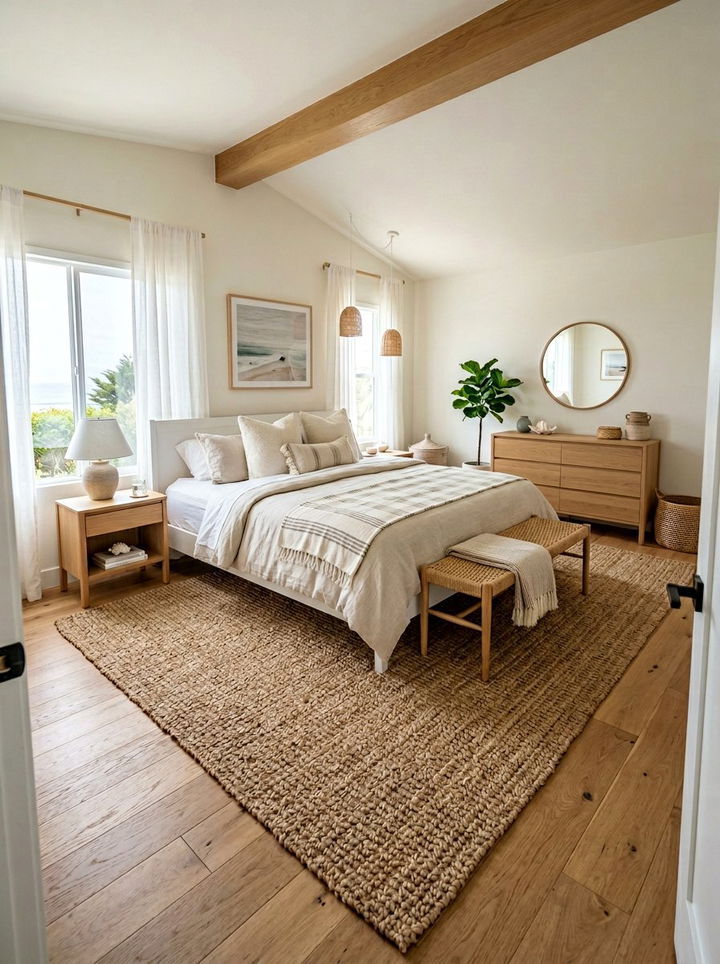Jute bedroom rugs - 30 coastal white bedroom ideas