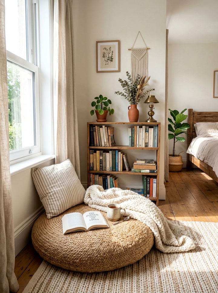 Jute floor cushion for bedroom - 30 jute bedroom ideas