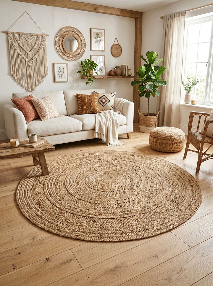 Jute floor mat - 30 calming bedroom ideas