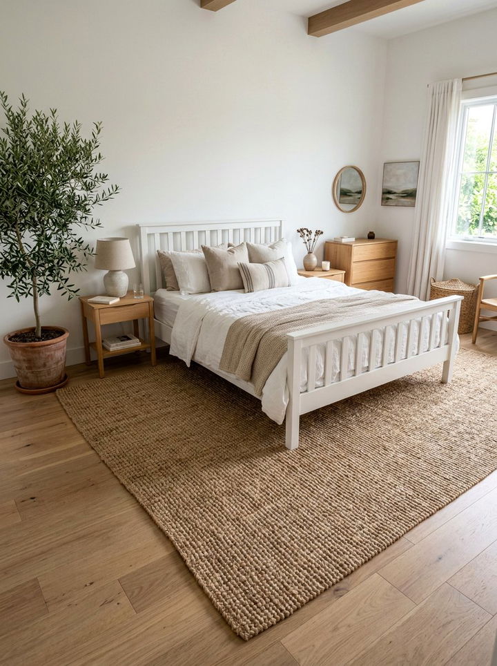 Jute rug bedroom - 30 rustic white bedroom ideas