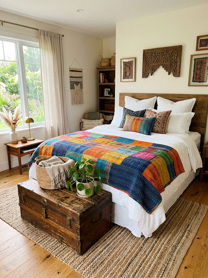 Kantha Stitch Quilt - 30 embroidered bedroom ideas
