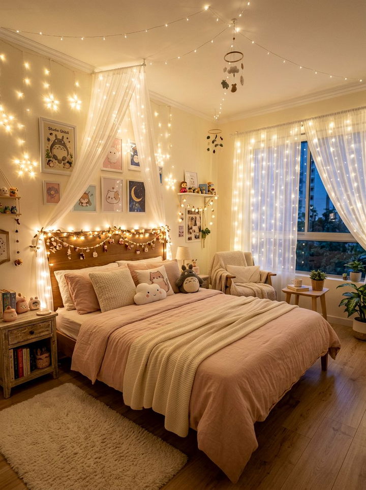 Kawaii Fairy Lights Room - 30 kawaii bedroom ideas