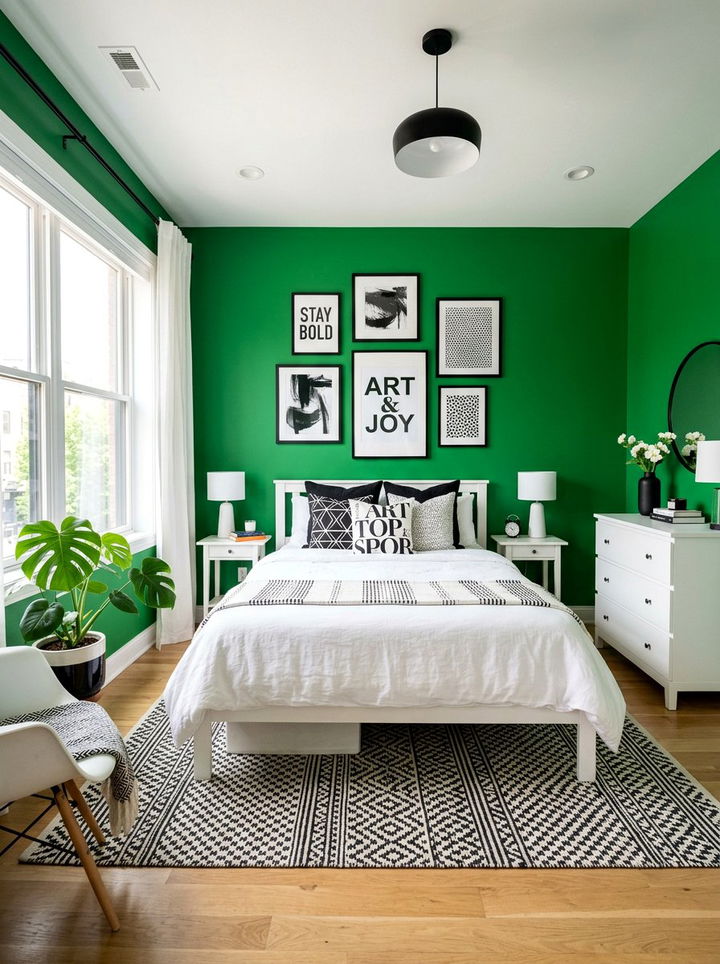 Kelly Green Bold Bedroom - 30 bedroom green walls